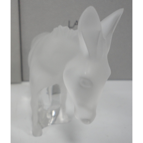 254 - Lalique, ParisFrosted glass figure of a donkey from the Nativity set, bearing Lalique Paris label an... 