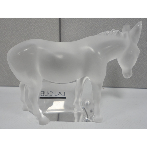 254 - Lalique, ParisFrosted glass figure of a donkey from the Nativity set, bearing Lalique Paris label an... 