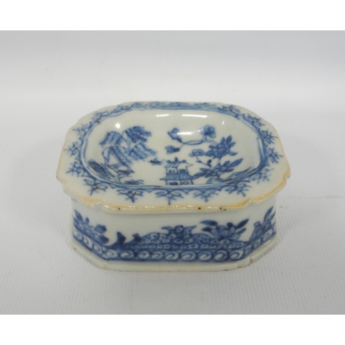 207 - Chinese export porcelain blue and white trencher salt (Qianlong 1736 - 1795) of canted rectangular f... 