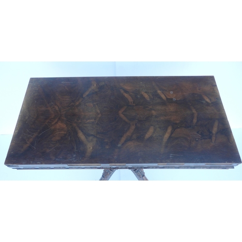 465 - Victorian rosewood card table with fold-over top opening to reveal a later baize-lined interior, on ... 