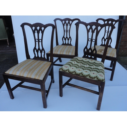 470 - Set of four Georgian mahogany dining chairs with pierced splats, fabric-covered slip-in seats, on ch... 