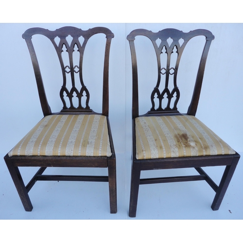 470 - Set of four Georgian mahogany dining chairs with pierced splats, fabric-covered slip-in seats, on ch... 