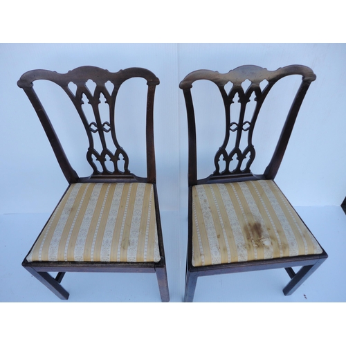 470 - Set of four Georgian mahogany dining chairs with pierced splats, fabric-covered slip-in seats, on ch... 