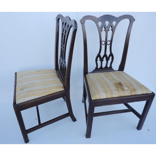 470 - Set of four Georgian mahogany dining chairs with pierced splats, fabric-covered slip-in seats, on ch... 