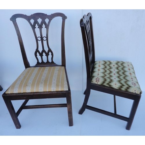 470 - Set of four Georgian mahogany dining chairs with pierced splats, fabric-covered slip-in seats, on ch... 