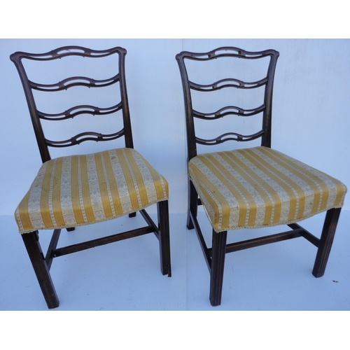 470 - Set of four Georgian mahogany dining chairs with pierced splats, fabric-covered slip-in seats, on ch... 