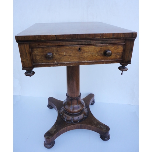 471 - Early Victorian rosewood work table, c. 1840, the square top with single drawer and opposing drawer ... 