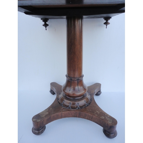 471 - Early Victorian rosewood work table, c. 1840, the square top with single drawer and opposing drawer ... 