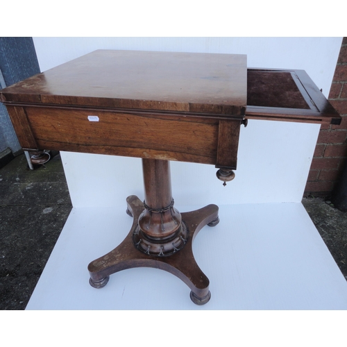 471 - Early Victorian rosewood work table, c. 1840, the square top with single drawer and opposing drawer ... 