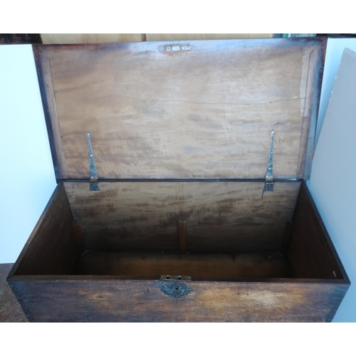 472 - Victorian stained wood blanket chest with hinged top, on castors, 65cm high, approximately 125cm wid... 