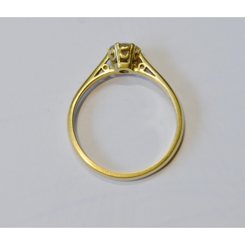 156 - Diamond solitaire ring with old-cut brilliant approximately .8ct, in 18ct gold, size U.