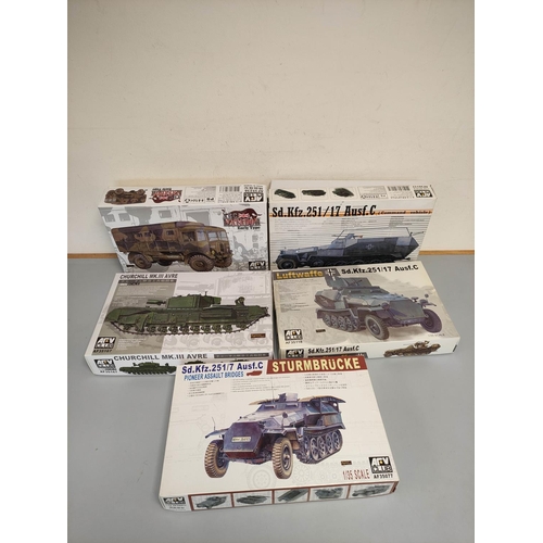 104 - ARV Club. Five boxed 1:35 scale model construction kits to include AEC Matador AF35236, Churchill MK... 