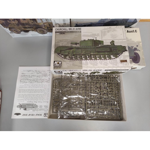 104 - ARV Club. Five boxed 1:35 scale model construction kits to include AEC Matador AF35236, Churchill MK... 