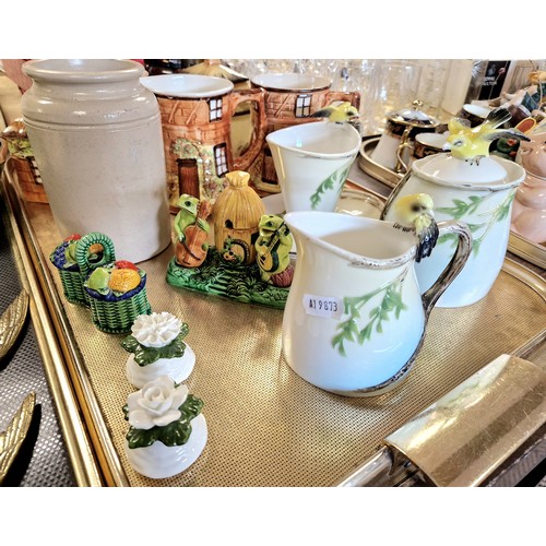 294 - Graff sugar bowl, milk jug, teacup and saucer with bird decoration and other decorative ceramics