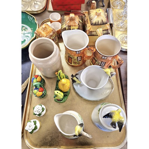 294 - Graff sugar bowl, milk jug, teacup and saucer with bird decoration and other decorative ceramics