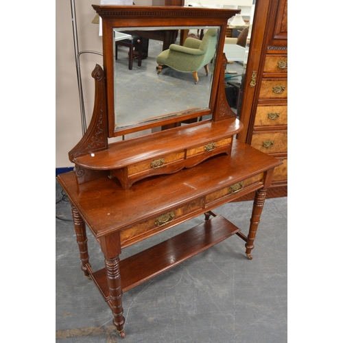 473 - Late Victorian walnut three-piece bedroom suite comprising a mirror-door wardrobe with two doors abo... 