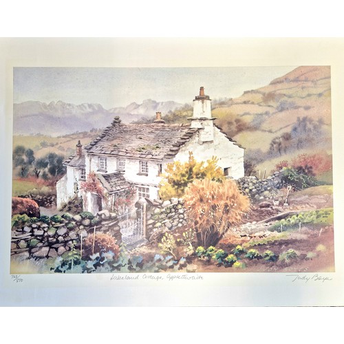 423 - Six pictures including Judy Boyes signed ltd. ed. 723/850 'Lakeland Cottage, Applethwaite', I.M. Wil... 