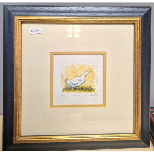 424 - Two Neroli signed ltd ed. 45/300 still life fruit, S. Math 45/300 signed print of a duck, and Stephe... 