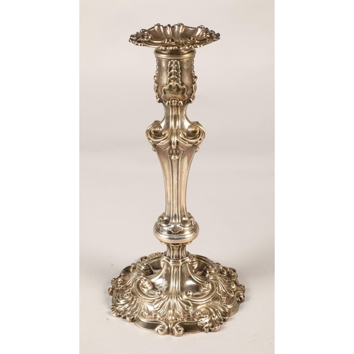 180 - Pair of ornate Georgian silver weighted candlesticks , assay marked Sheffield 1824, maker Waterhouse... 