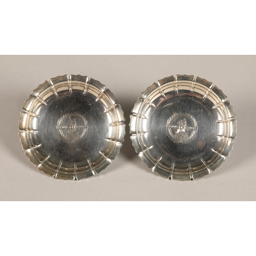 173 - Two silver coin dishes, both inscribed 'Esse Quam Videri', assay marked London, maker William Comyns... 