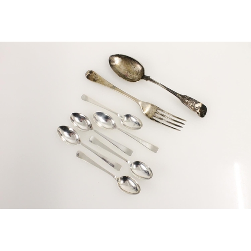 608 - Set of six hallmarked silver teaspoons together with a silver tablespoon and fork, 150g