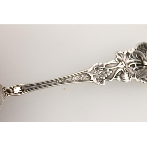 609 - American sterling silver spoon, makers Baker Manchester Mfg., together with three hallmarked silver ... 