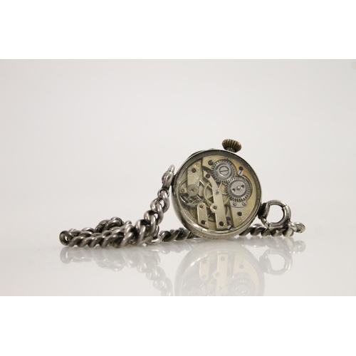 615 - Early 20th century Swiss ladies silver wristwatch, the enamel face under crystal dome, movement visi... 