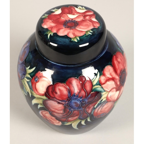 4 - Moorcroft pottery ginger jar with cover, blue ground with tube-lines stylised flowers, impressed mar... 