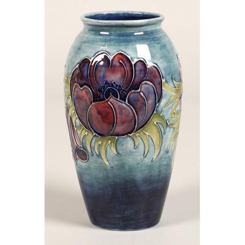 6 - Moorcroft pottery vase of baluster form, pale blue ground in the anemone pattern, impressed marks wi... 