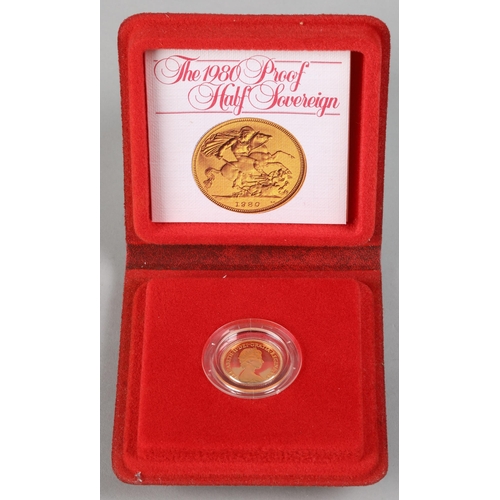 149 - 1980 gold proof half sovereign with certificate and fitted case.