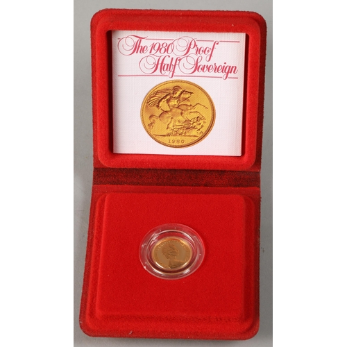 150 - 1980 gold proof half sovereign, with certificate and fitted case.