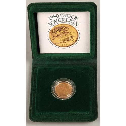 132 - 1980 gold proof sovereign, with certificate and fitted case.