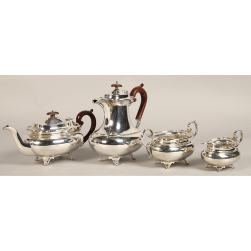 182 - Three piece silver tea service with silver plated coffee pot, assay marked Sheffield 1930, maker Joh... 