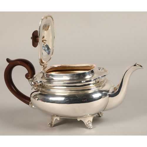 182 - Three piece silver tea service with silver plated coffee pot, assay marked Sheffield 1930, maker Joh... 