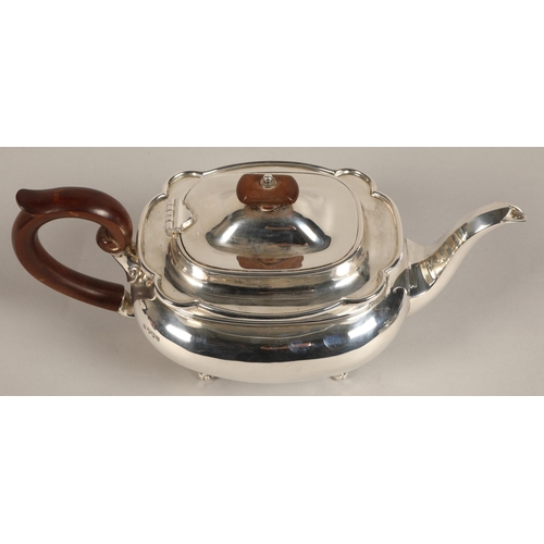 182 - Three piece silver tea service with silver plated coffee pot, assay marked Sheffield 1930, maker Joh... 