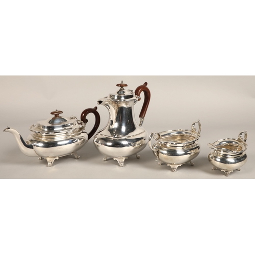 182 - Three piece silver tea service with silver plated coffee pot, assay marked Sheffield 1930, maker Joh... 