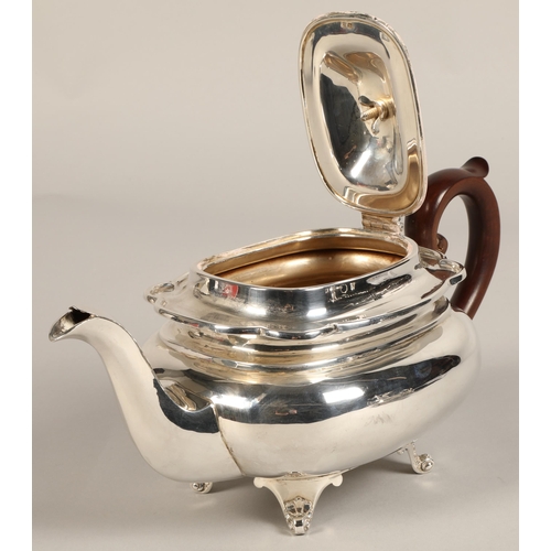 182 - Three piece silver tea service with silver plated coffee pot, assay marked Sheffield 1930, maker Joh... 