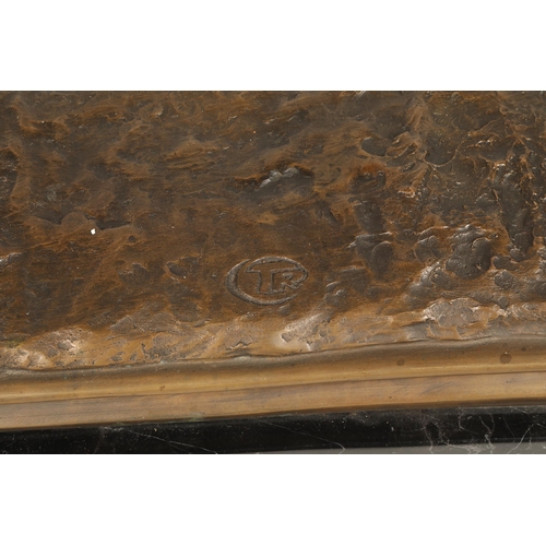 247 - Twentieth century figure of two rams fighting on marble base, signed T R, 75cm long, 47cm high