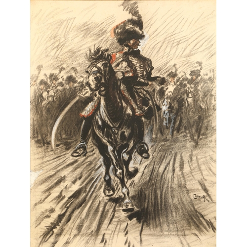 474 - Caran D' Ache (Russian/French 1858-1909)Framed charcoal and watercolour - signed'The Charge'61cm x 4... 