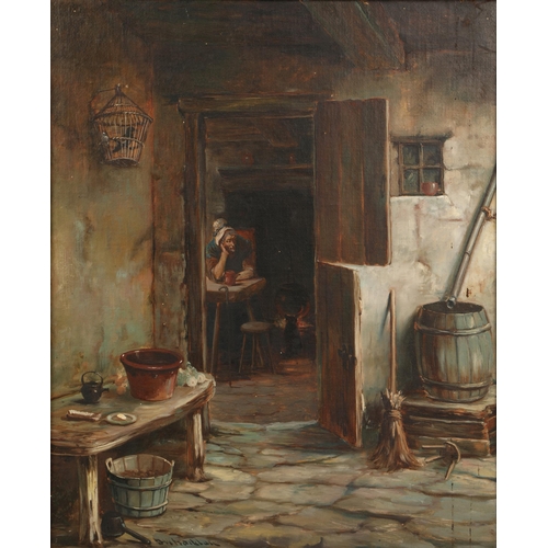 477 - David W. Haddon (British active 1884 - 1911)Gilt framed oil on board - signed.'Contemplation'49cm x ... 