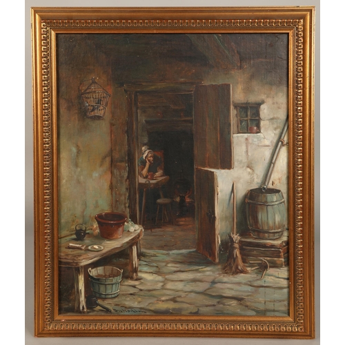 477 - David W. Haddon (British active 1884 - 1911)Gilt framed oil on board - signed.'Contemplation'49cm x ... 