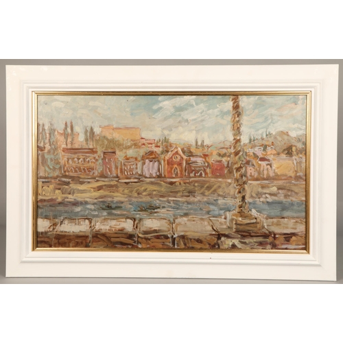 476 - William D. Clyne (Scottish 1922 - 1981)Framed oil on board - painted 1951'Bank of the Seine Paris'45... 