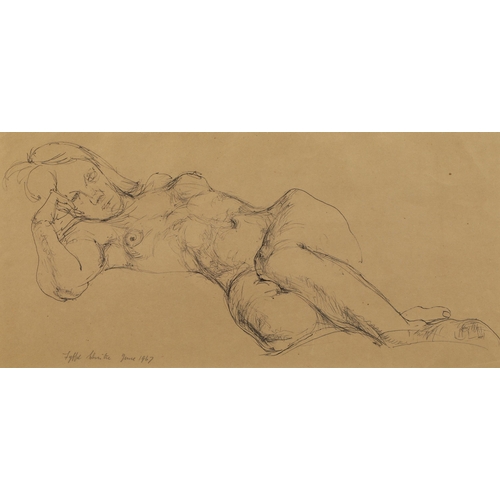 481 - Fyffe Christie (Scottish 1918 - 1979)Framed ink drawing - signed and dated 1967)'Reclining Model'Pro... 