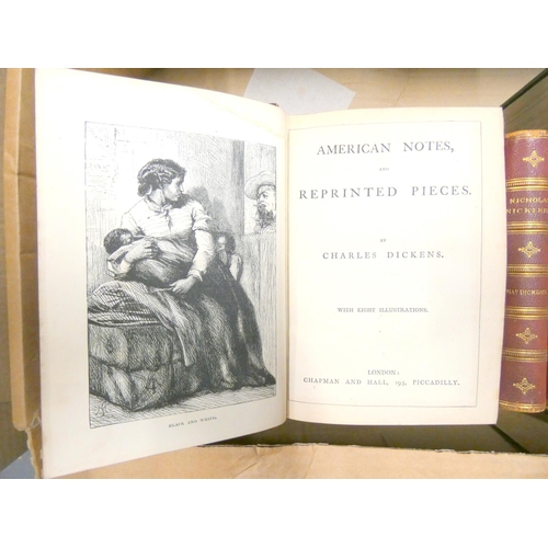 119 - DICKENS CHARLES.  Works. 14 various uniform vols. Illus. Half red morocco, marbled brds. Chapman &am... 