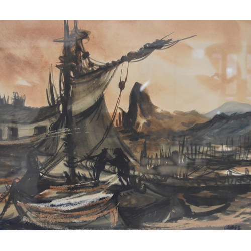 400 - John A Crolla (Scottish, 1929 - 2013)Brown SailSigned, watercolour, 45.5cm x 54cm.  ARROld labe... 