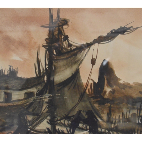 400 - John A Crolla (Scottish, 1929 - 2013)Brown SailSigned, watercolour, 45.5cm x 54cm.  ARROld labe... 