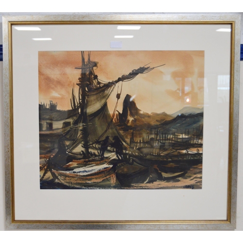 400 - John A Crolla (Scottish, 1929 - 2013)Brown SailSigned, watercolour, 45.5cm x 54cm.  ARROld labe... 