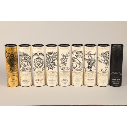 295 - Set of nine limited edition Game of Thrones bottles of whisky. House Stark, Dalwhinnie Winters Frost... 