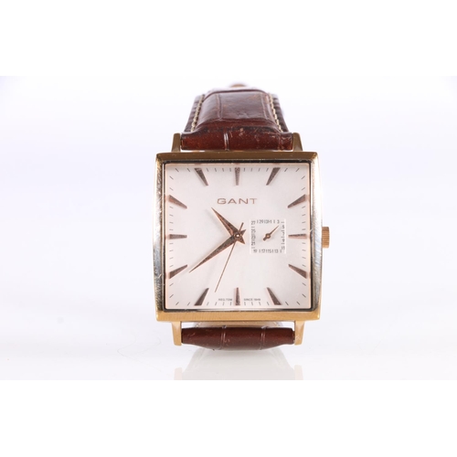 619 - Gant square faced automatic wristwatch on brown leather strap