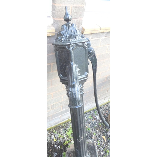 528 - Antique cast iron Victorian black painted water pump on reeded column with foliate decoaration. 126c... 